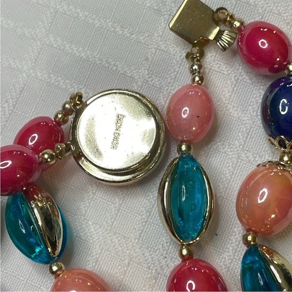 Pink and Blue Multi-Strand Necklace with Oval and Round Beads - Picture 3 of 4